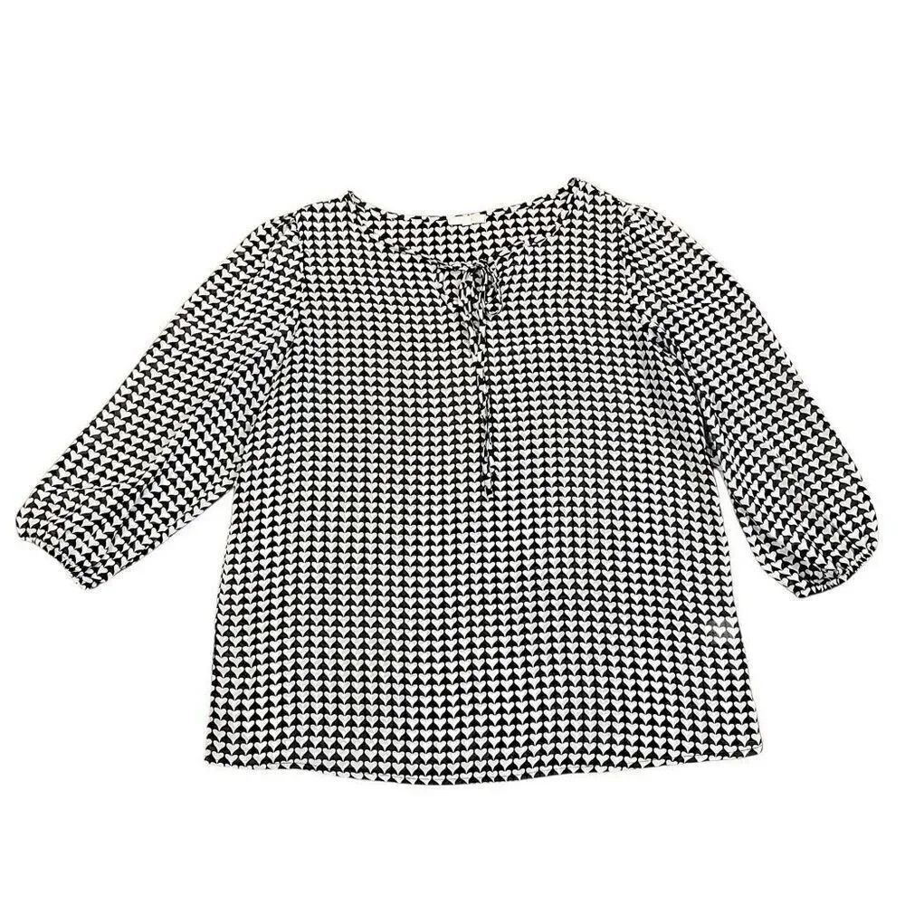 Pleione Black White Heart Sheer Blouse XL